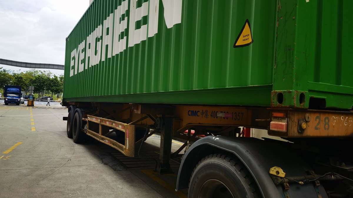 Container truck transporting export cargo destined for Canada
