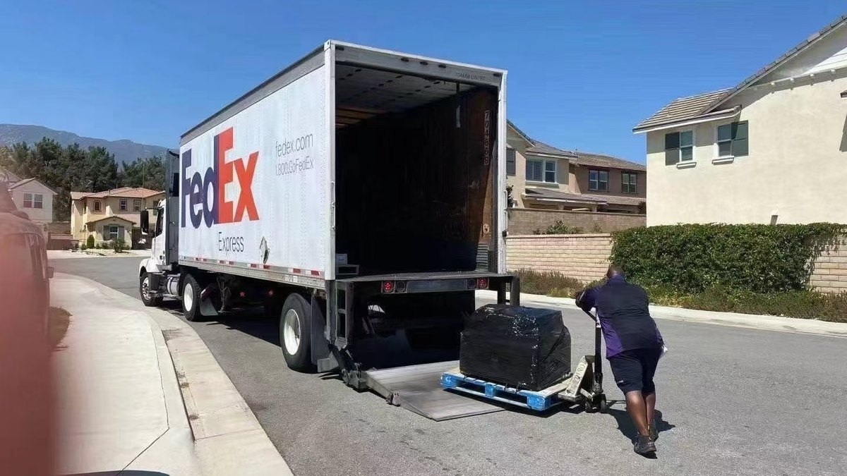 FedEx truck delivering international parcels on the final mile in Canada