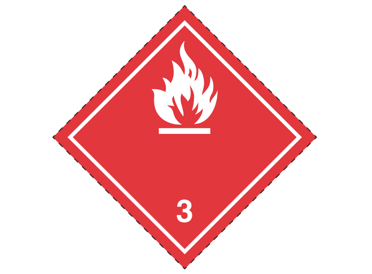 Class 3 flammable liquid hazard label - red diamond with flame symbol