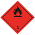 Class 3 flammable liquid hazard label - red diamond with flame symbol
