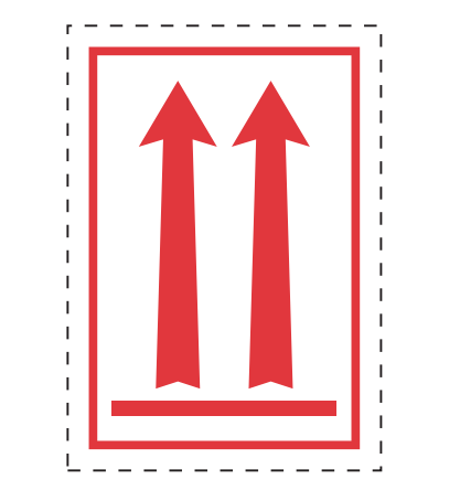 Orientation label - UP arrow for liquid packages