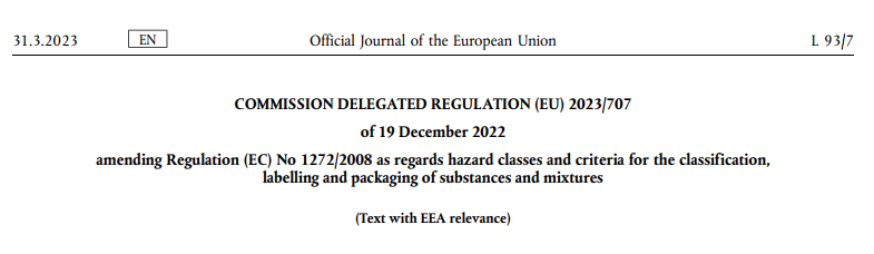 EU CLP Regulation (EU) 2023/707 Compliance Documentation - SDS