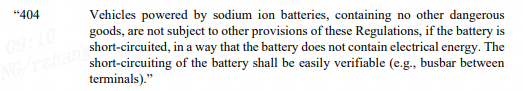 Special Provision 404 - Sodium-ion Battery Exemption