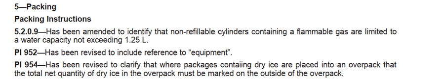 Section 5 Packing - Non-refillable cylinders and dry ice marking requirements