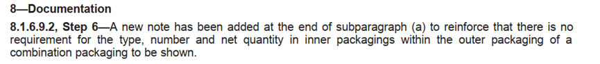 Section 8 Documentation - Shipper's Declaration requirements