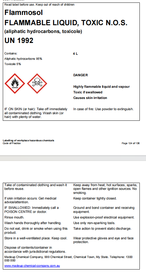 WHS workplace hazardous chemical label requirements