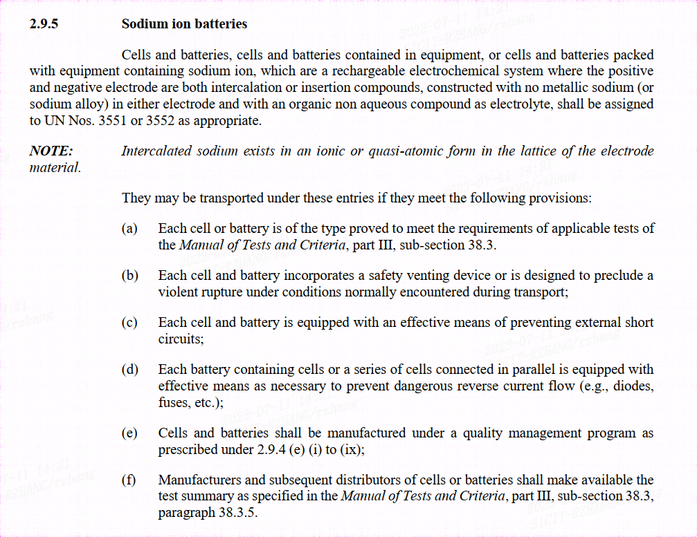New Section 2.9.5 in UN Model Regulations Rev.23