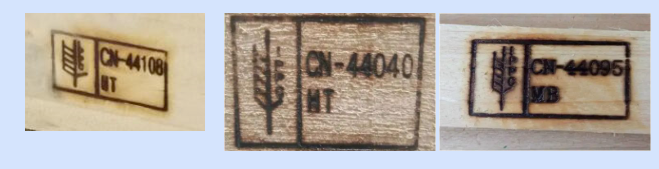 IPPC mark on wood packaging showing country code, facility number, and treatment code