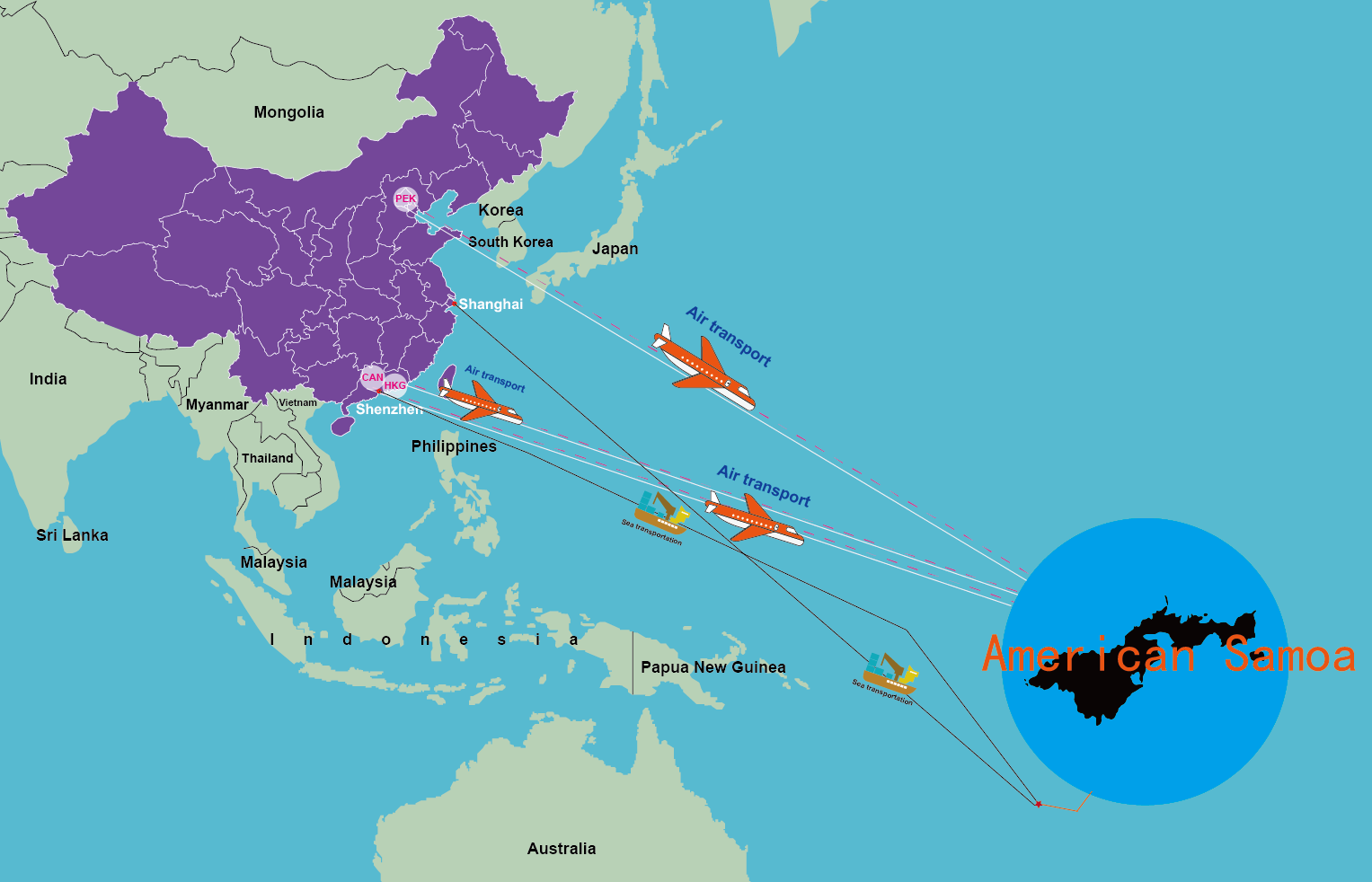 Freight price list from China to American Samoa