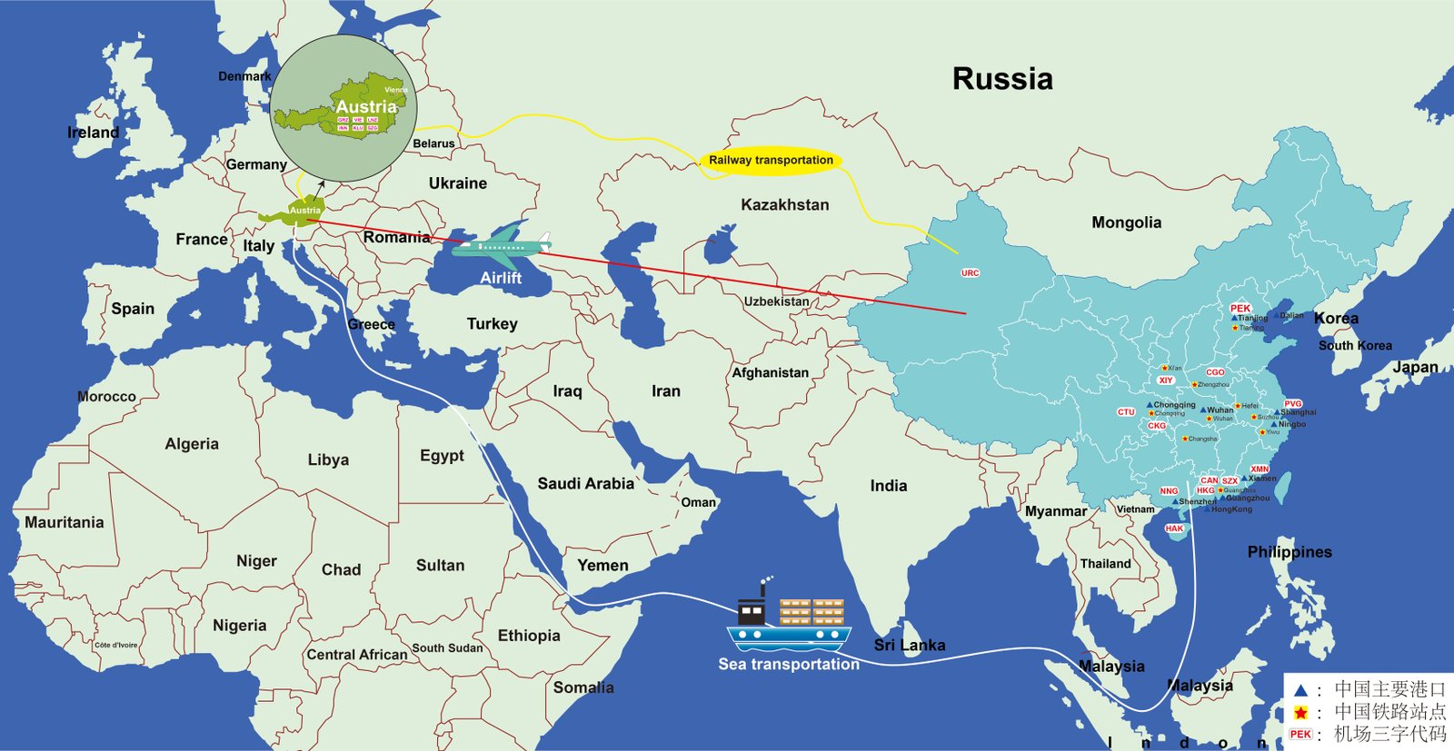 international logistics costs from china to austria