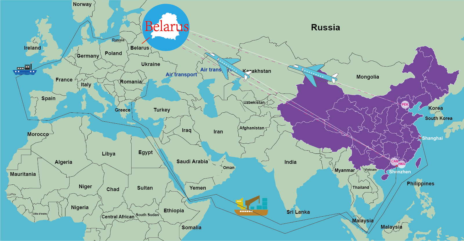 Freight price from China to Belarus