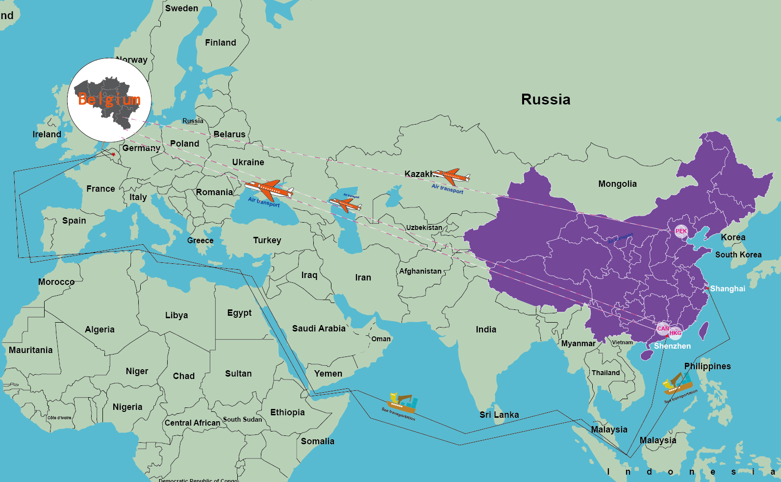 Freight price list from China to Belgium