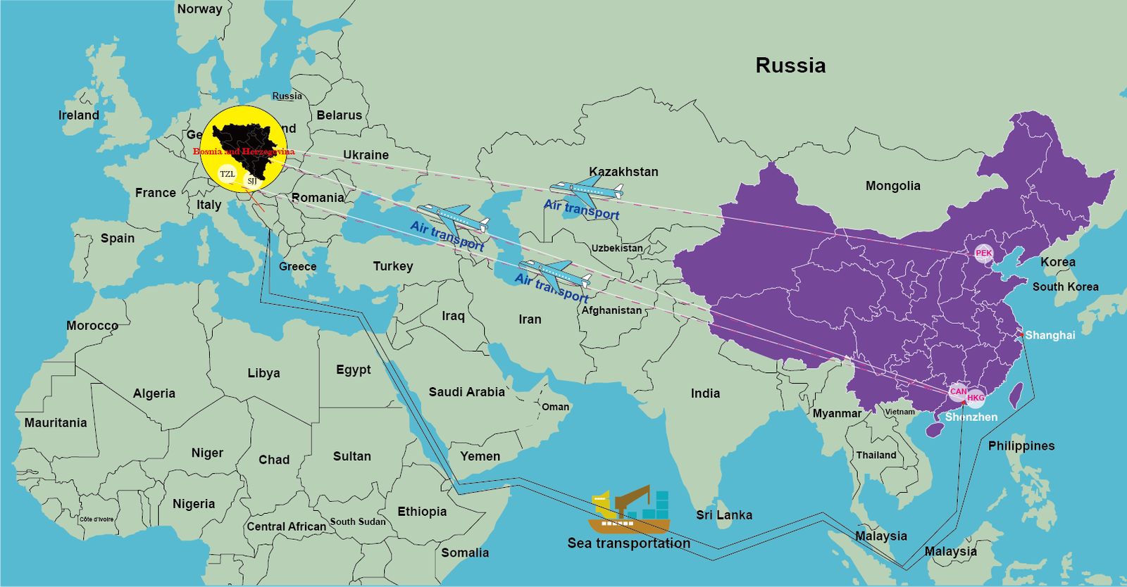 shipping rates from china to bosnia and herzegovina