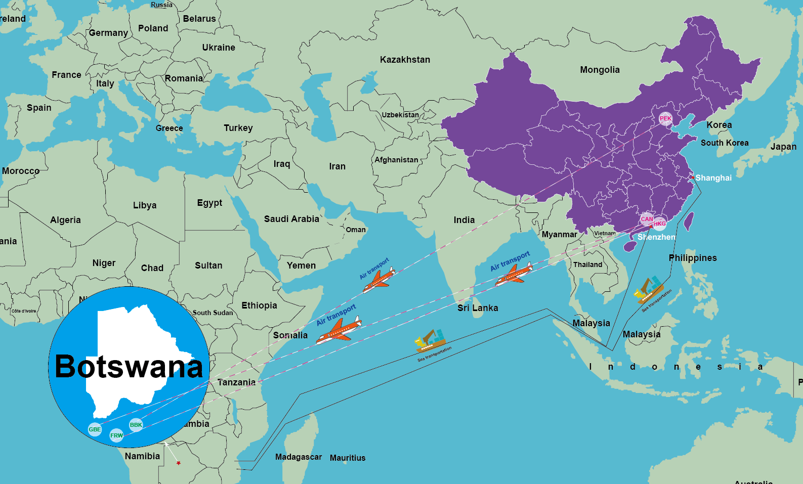 shipping rates from china to botswana