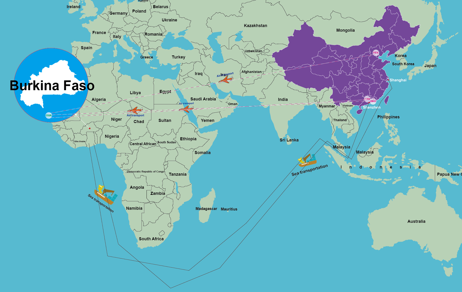 Freight price list from China to Burkina Faso