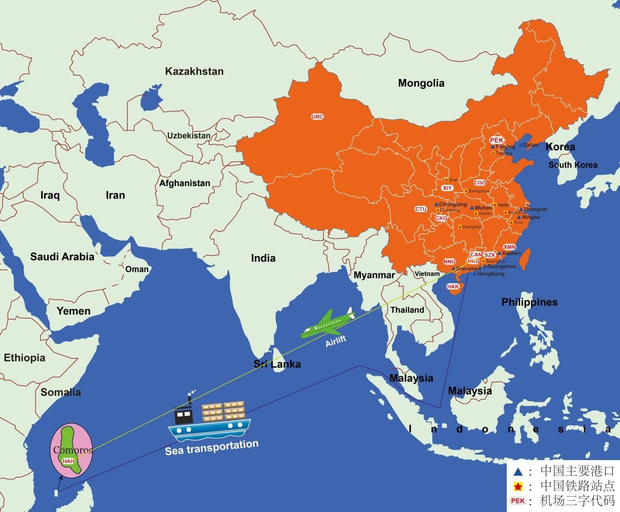 Freight price list from China to Comoros