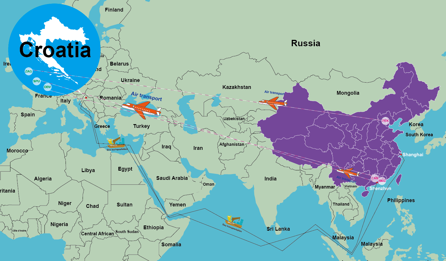 ocean & air freight from china to croatia