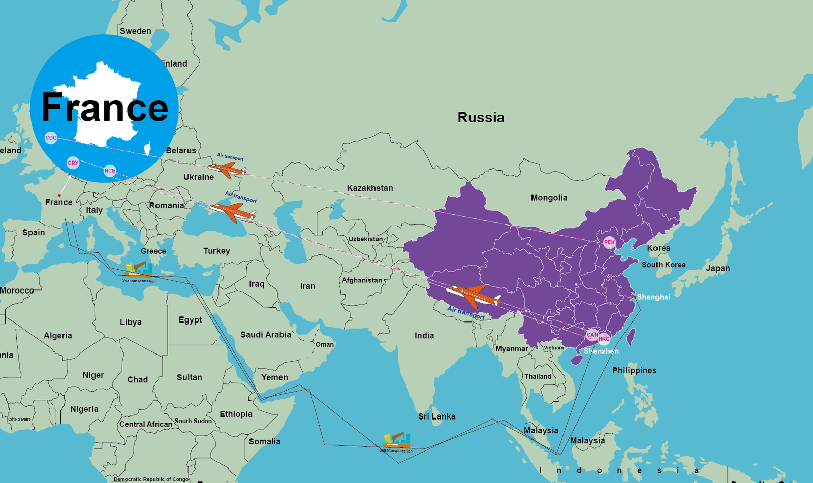 freight price list from china to france