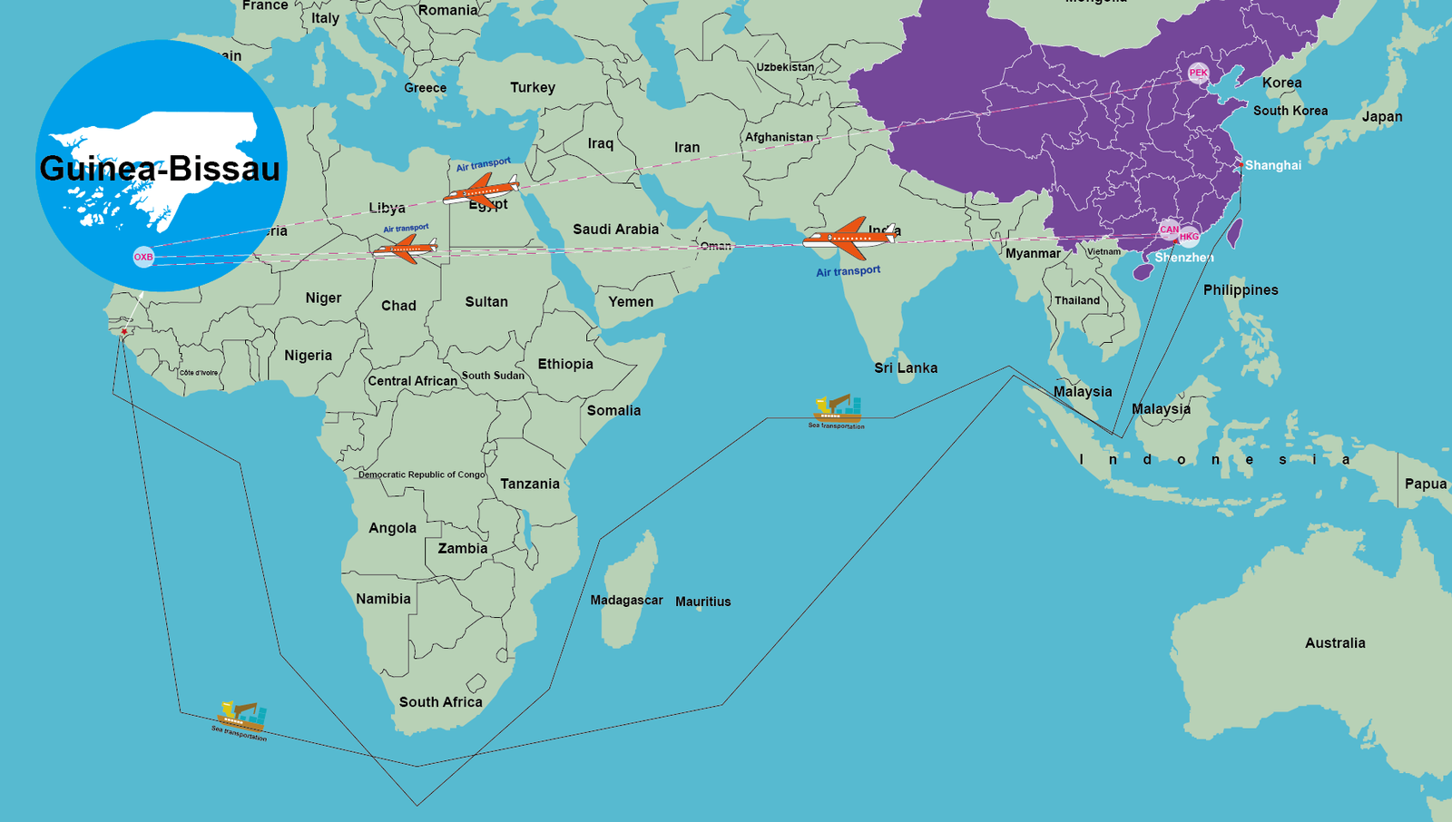 shipping rates from china to guinea-bissau