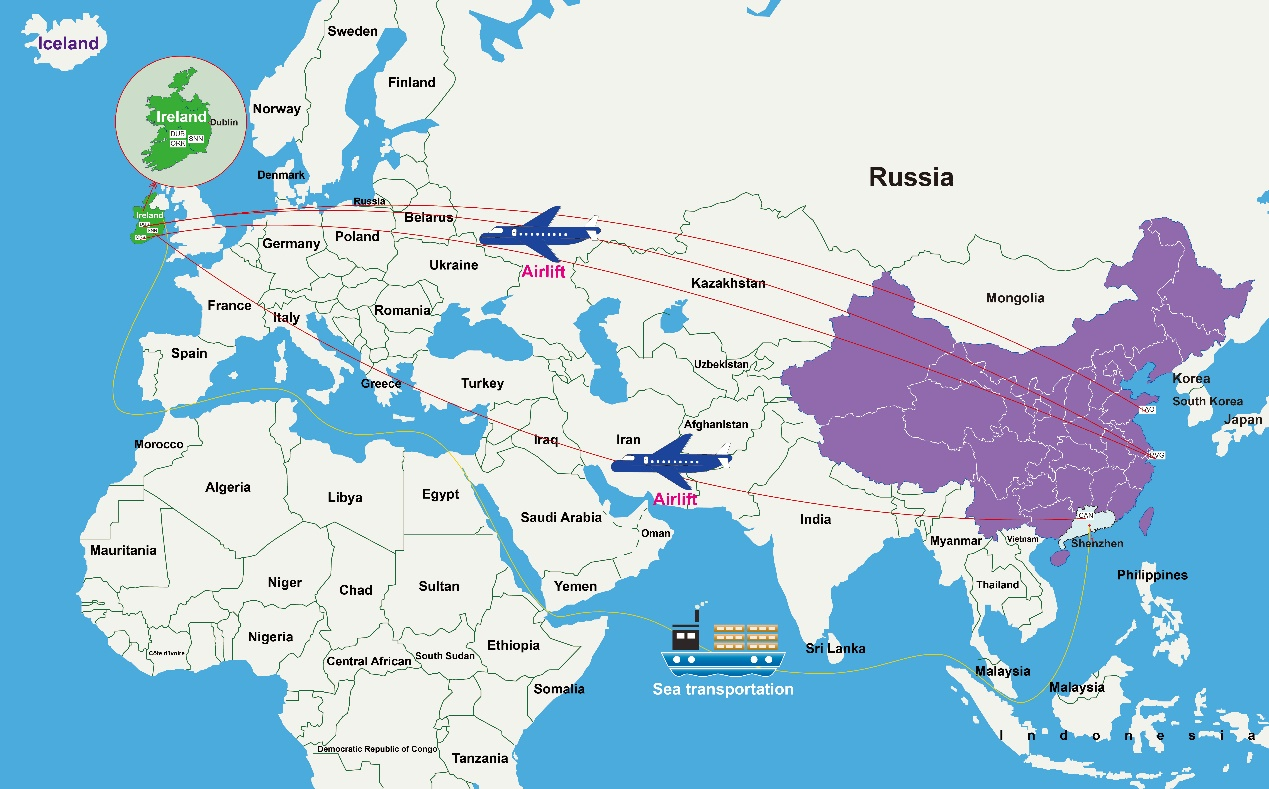 Freight price list from China to Ireland
