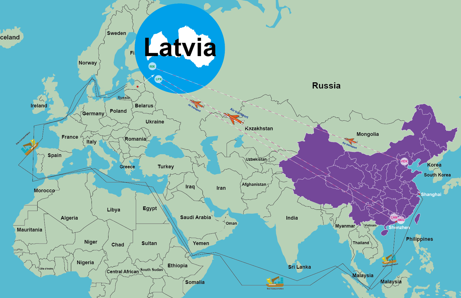 Freight price list from China to Latvia