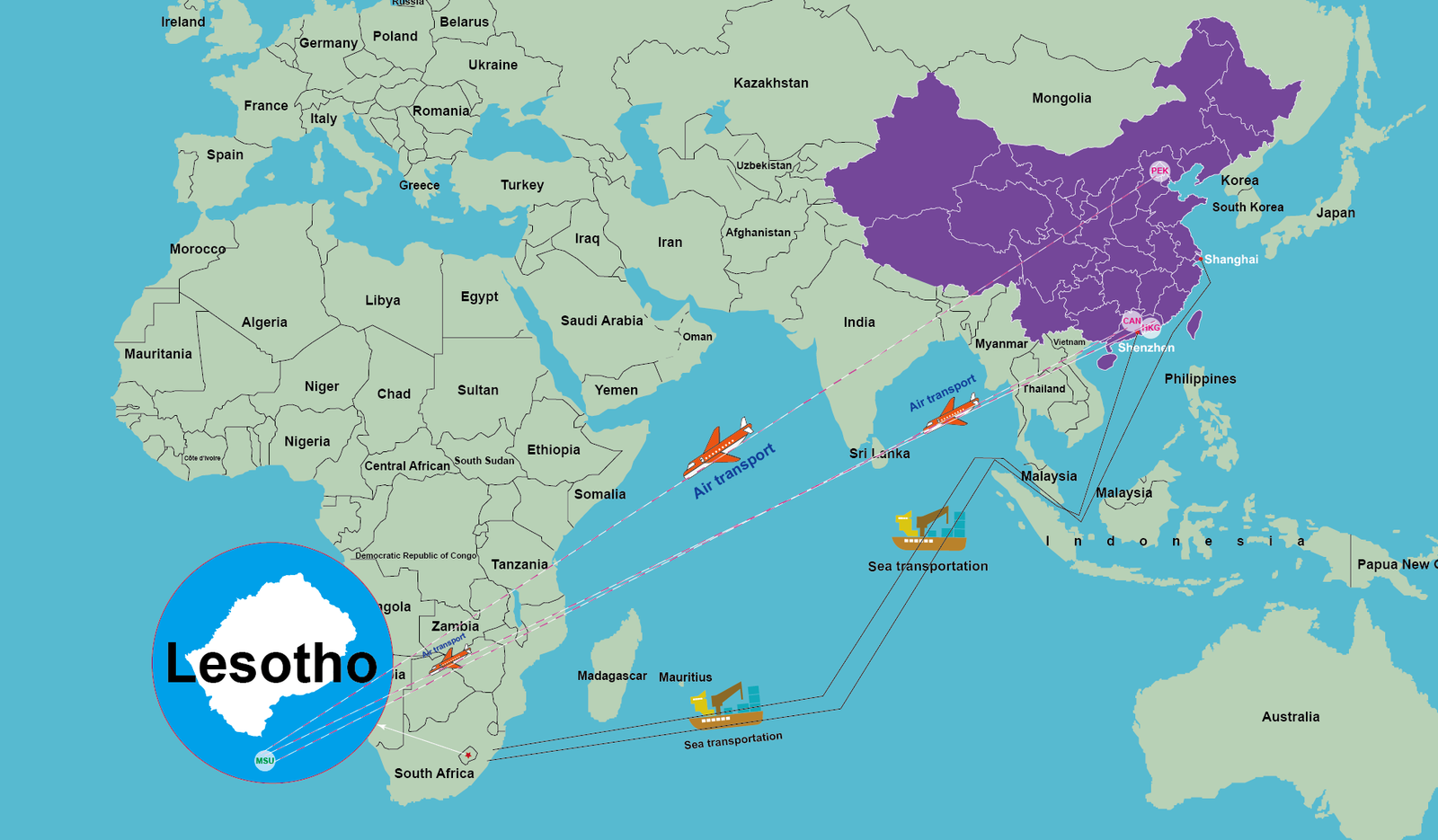 Freight price list from China to Lesotho