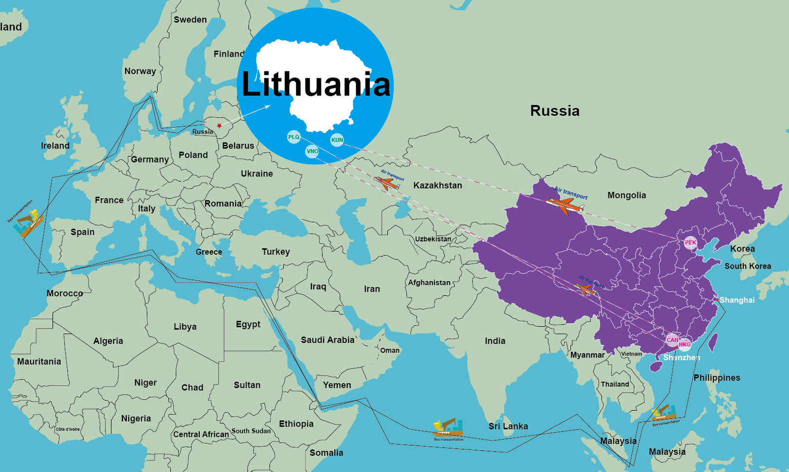 international logistics cost from china to lithuania