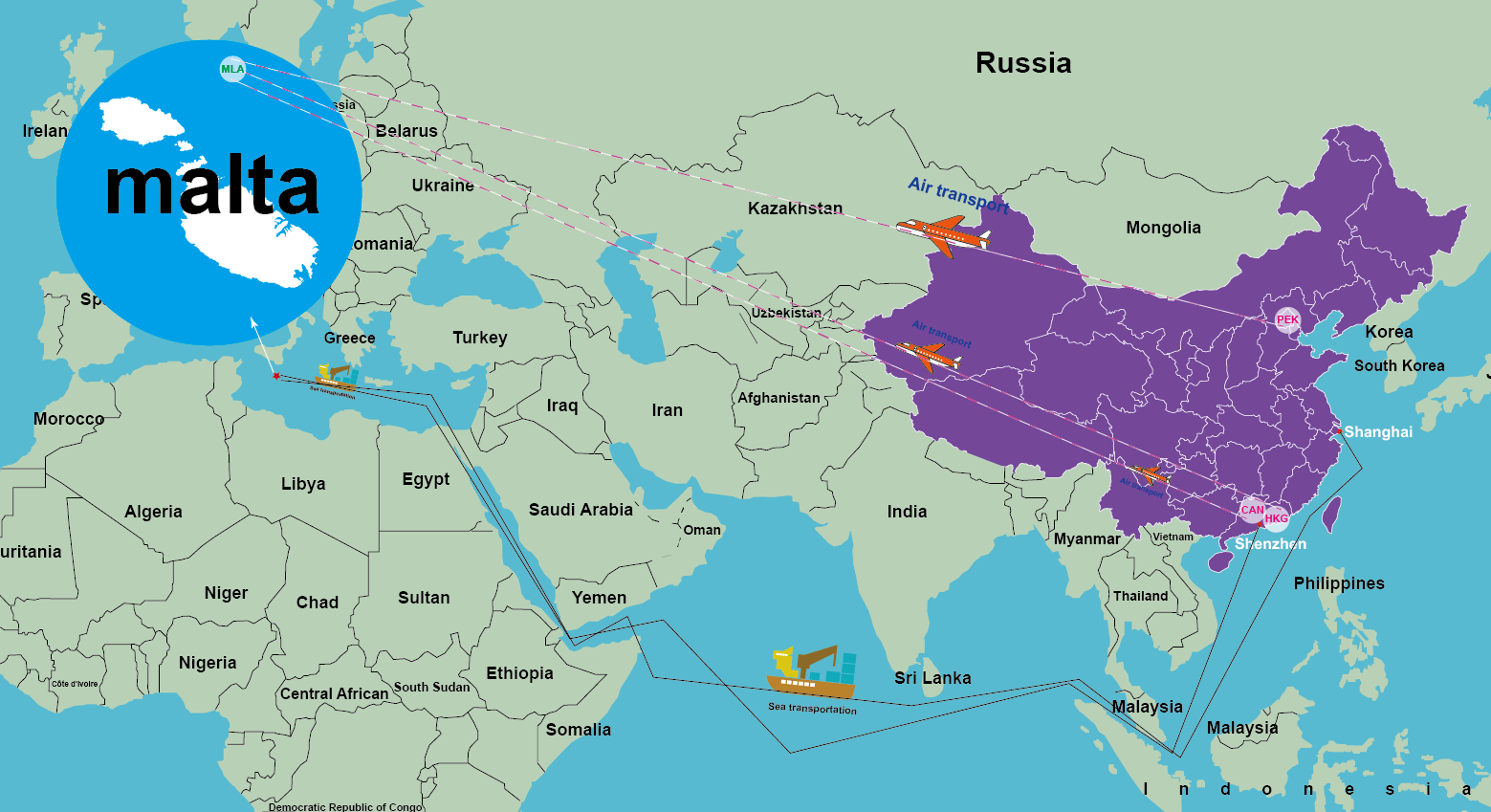 Best international logistics cost from China to Malta