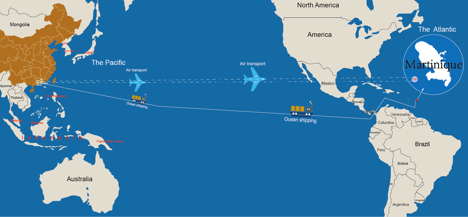 International logistics cost from China Martinique