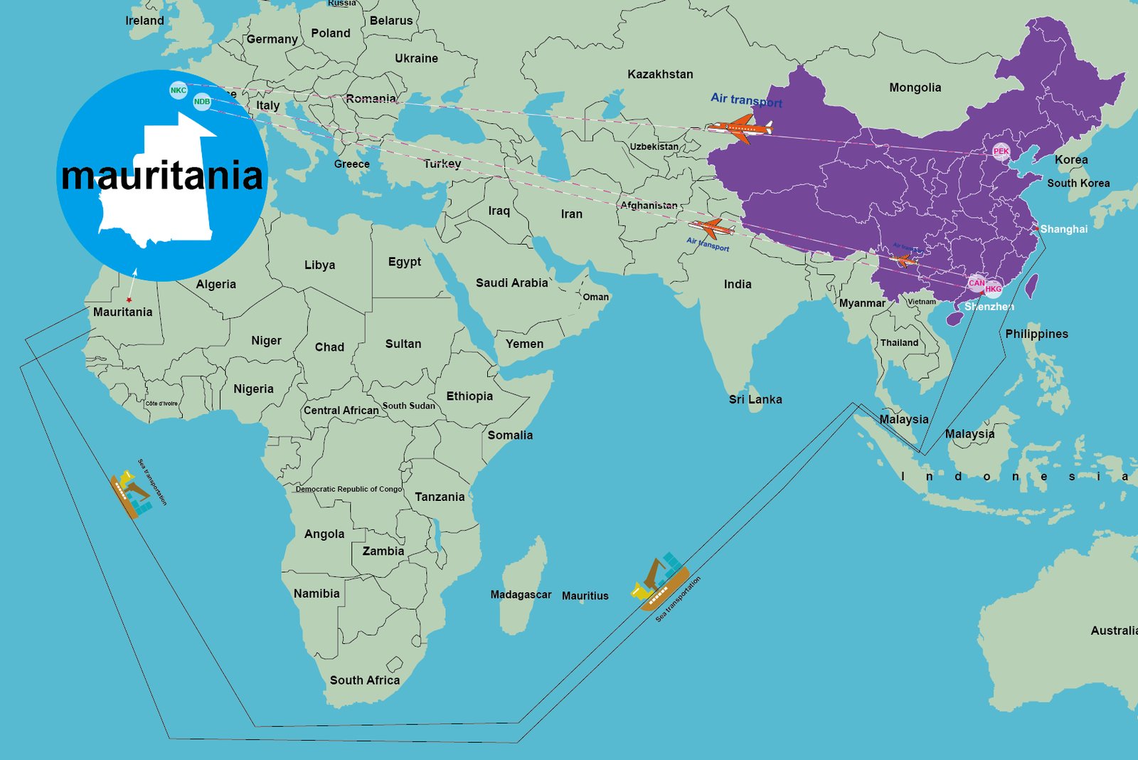 sea & air freight from china to mauritania