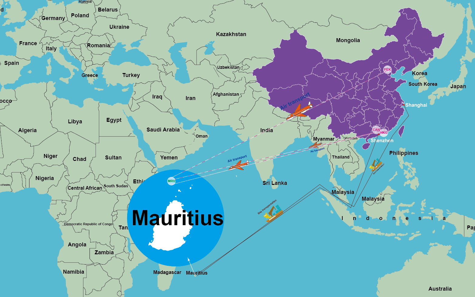 shipping rates from china to mauritius