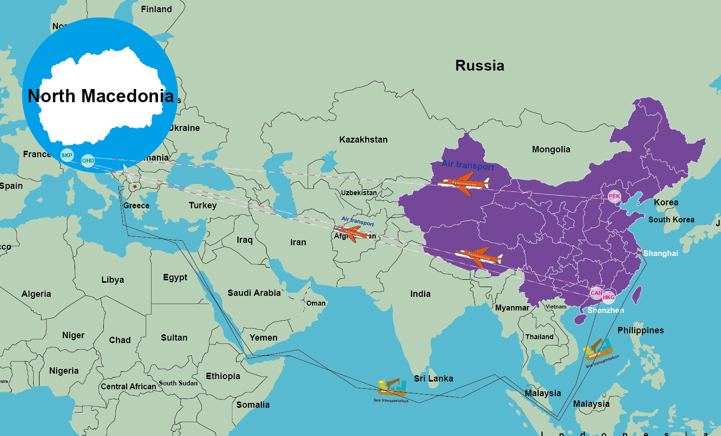 Freight price list from China to North Macedonia