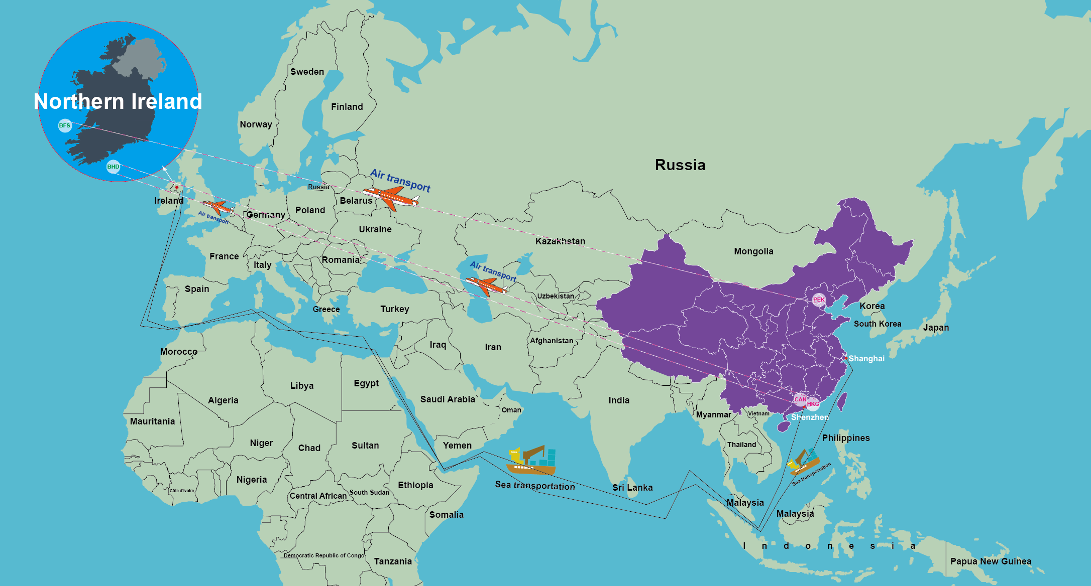 Freight Price List from China to Northern Ireland