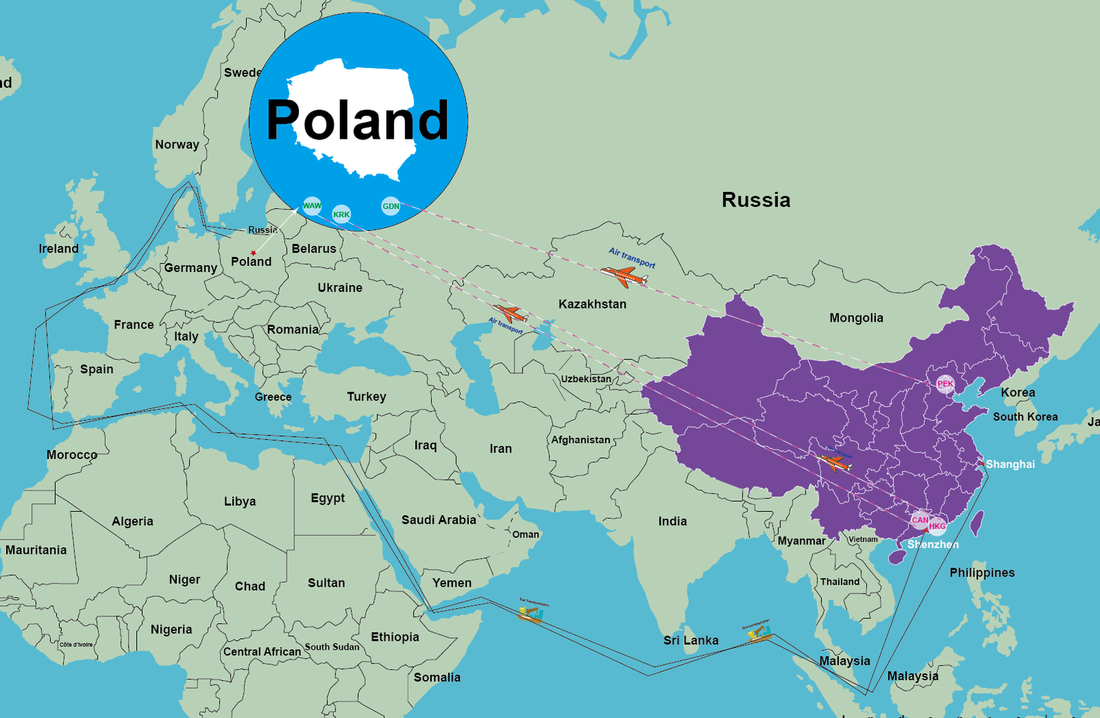 Freight price list from China to Poland