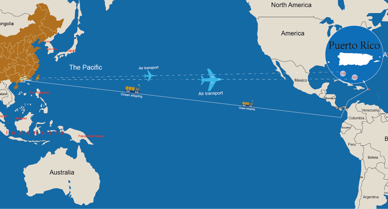 the price of shipping goods from china to puerto rico