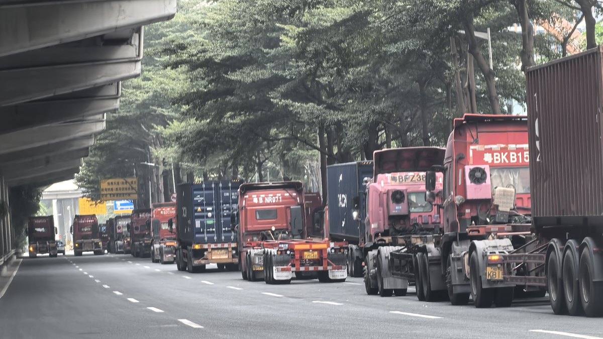 Container truck at Tianjin Port, China — sea freight from China to Nhava Sheva and Mundra, India