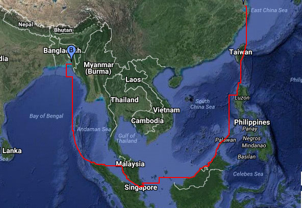 Shipping route from China to Bangladesh