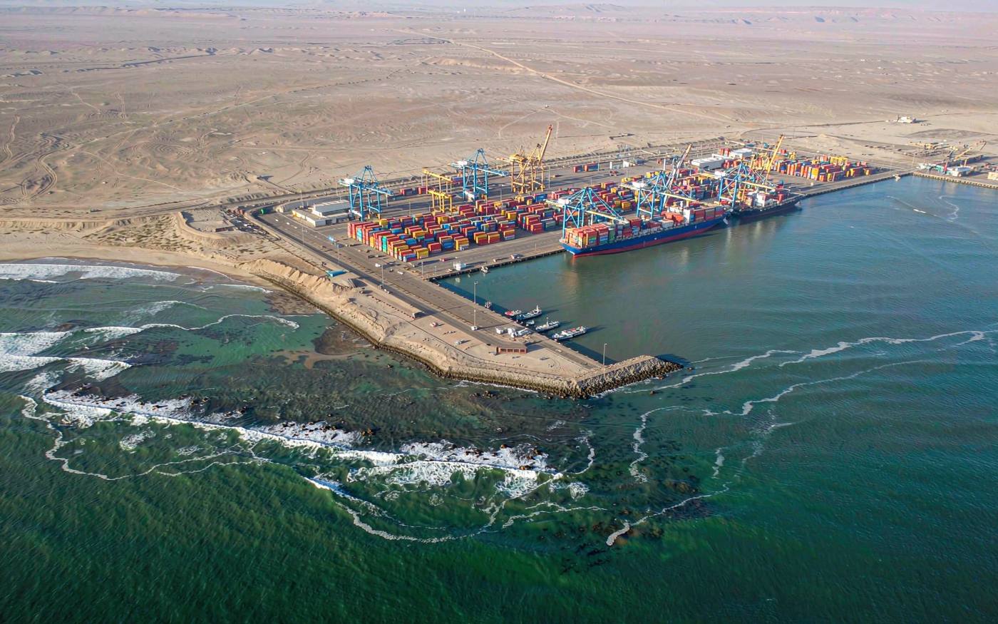 Container terminal at Walvis Bay, Namibia's main commercial seaport on the Atlantic coast