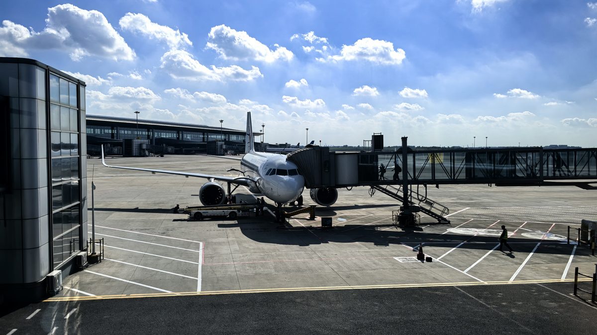 Front view of an aircraft on the apron at a Chinese airport &mdash; air freight from Beijing Capital to Chicago O'Hare