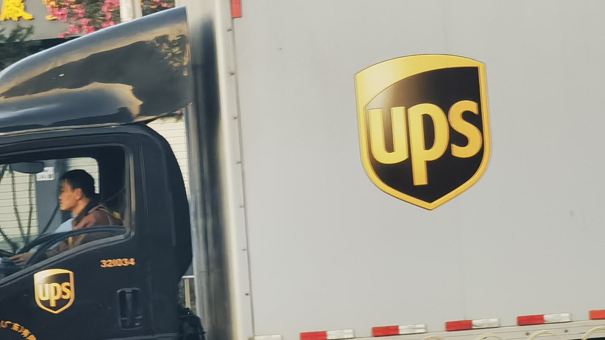 UPS truck collecting international express shipments in China for the UK